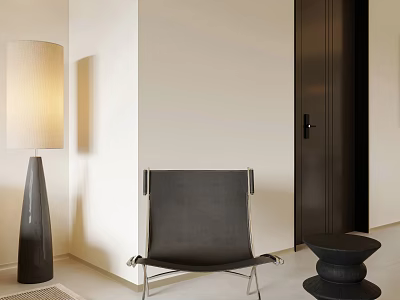 Modern Leisure Chair With Small Side Table And Floor Lamp In Light Wall Room 3d model