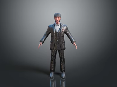 Man in Formal Suit Standing with Outstretched Arms Against Gray Background 3d model