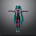 Anime Girl With Teal Long Hair Twin Tails Pink Black Outfit Arms Outstretched