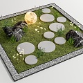 Courtyard Landscape Ting Step Landscape Stone Lawn Moon Light Landscape Light Pebbles 3d model