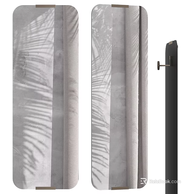 Minimalist Wall Mirror With Black Frame And Plant Shadow On Textured Surface 3d model 