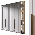 Modern White Wardrobe With Vertical Strip Handles And Side Display Shelves