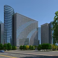Modern Office Building With Glass Curtain Walls And Surrounding Green Trees