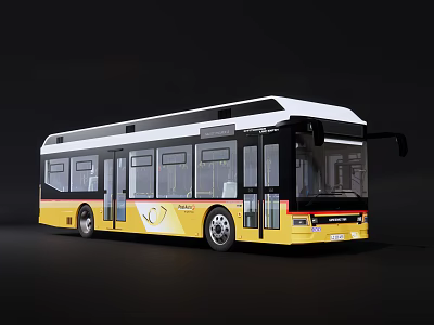 Modern Yellow And White City Bus With Large Windows And Double Doors 3d model