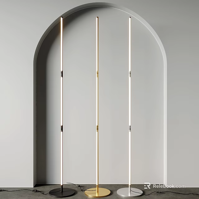 Slender Light Colored Floor Lamps in Gray Arch Frame with Modern Design 3d model 