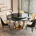 Modern Elegant Restaurant Interior With Round Marble Dining Table Golden Base And Black White Chairs