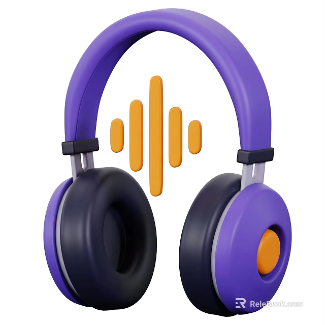 Stylish Purple Audio Headphones with Black Ear Cushions Orange Button and Sound Wave Design 3d model 