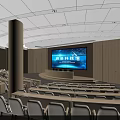 Large Tiered Modern Conference Room Design With Wooden Walls Large Screen Podium And Organized Seats