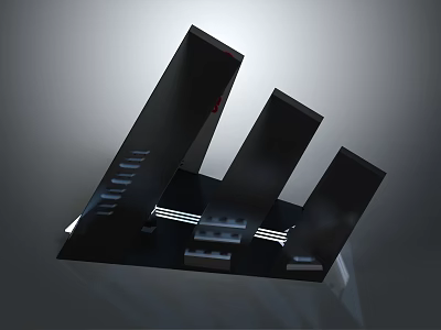 Black Inclined Panels On Platform Base With White Stripes And Geometric Design 3d model