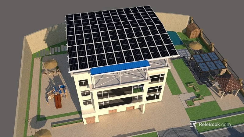 Residential Building Roof Sunshade Structure With Solar Panels And Outdoor Design 3d model 
