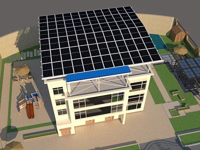 Residential Building Roof Sunshade Structure With Solar Panels And Outdoor Design 3d model