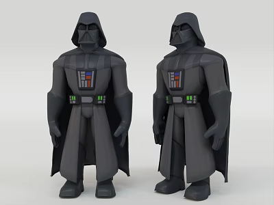 Darth Vader 3D Action Figure Model With Black Armor Cape And Chest Panel 3d model