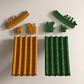 Traditional Architectural Components Including Yellow Green Roof Tiles And Ornamental Sculptures