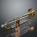 Golden Brass Trumpet with Shiny Keys and Reflection as Household Decorative Item