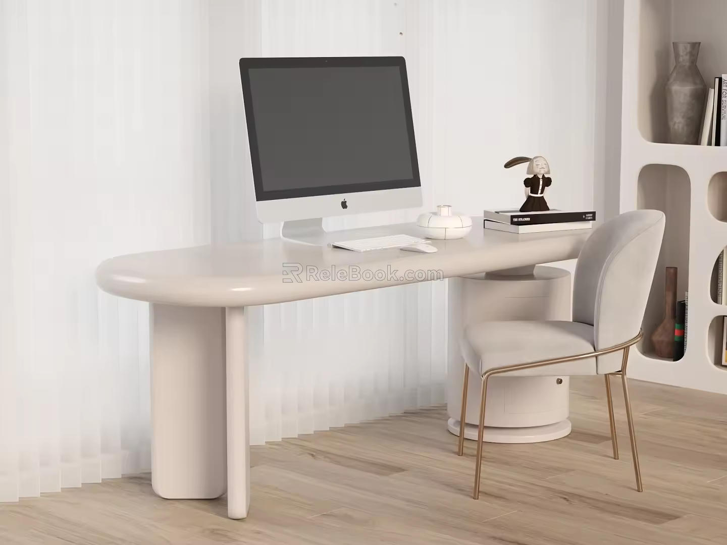 Desk Computer Decorative Cabinet Single Chair 3d model