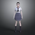 Anime Style School Girl Character In White Shirt Black Tie And Grey Pleated Skirt