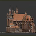 Intricate Church Architectural Model With Spires Towers Orange Roof And Arched Windows