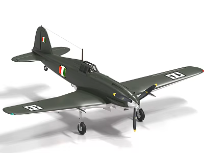 Green Military Fighter Aircraft Model Featuring Italian Flag Stripes And Number 11 3d model