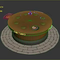 Circular Orange Object With Holes On Surface Spiral Center And Gray Brick Base