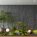 Elegant Garden Miniature Featuring Green Plants White Spherical Ornaments Deer Figurine and Gray Stone Wall