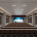 Modern Large Conference Room With Seating Rows Front Projection Screen Acoustic Panels And Ceiling Lights 3d model