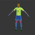 Brazilian Football Player In Yellow Jersey And Blue Shorts With Number 9 Standing On Gray Background