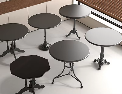 Multiple Stylish Side Tables With Metal Bases And Wooden Tops In Round Hexagonal Shapes 3d model