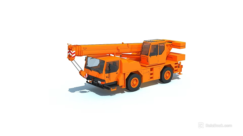 Orange Crane Truck with Extended Crane Arm and Spacious Cab for Construction Work 3d model 