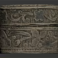 Antique Round Metal Box With Intricate Carved Patterns And Shiny Surface 3d model
