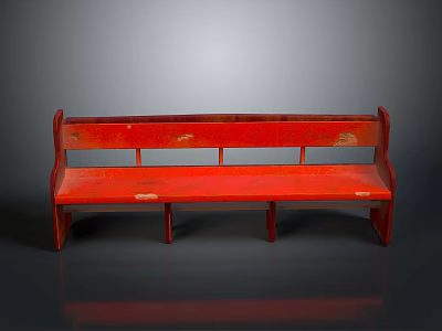 Vintage Red Wooden Bench with Worn Surface and Traditional Design Elements 3d model