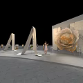 Large Flower Art Installation In Modern Exhibition Space With Visitor And Display Panels