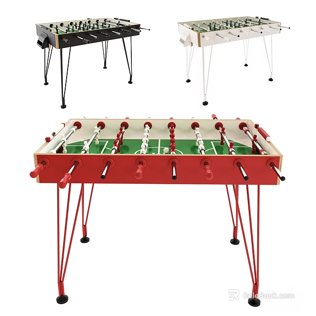 Foosball Table Sports Equipment Colorful Design Red Black White Legs Green Surface Player Rods 3d model 