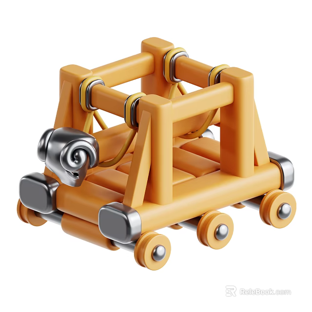 Yellow Wooden Weapon Model With Metal Parts And Wheel Structure 3d model 