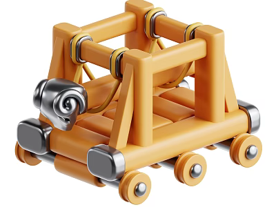 Yellow Wooden Weapon Model With Metal Parts And Wheel Structure 3d model