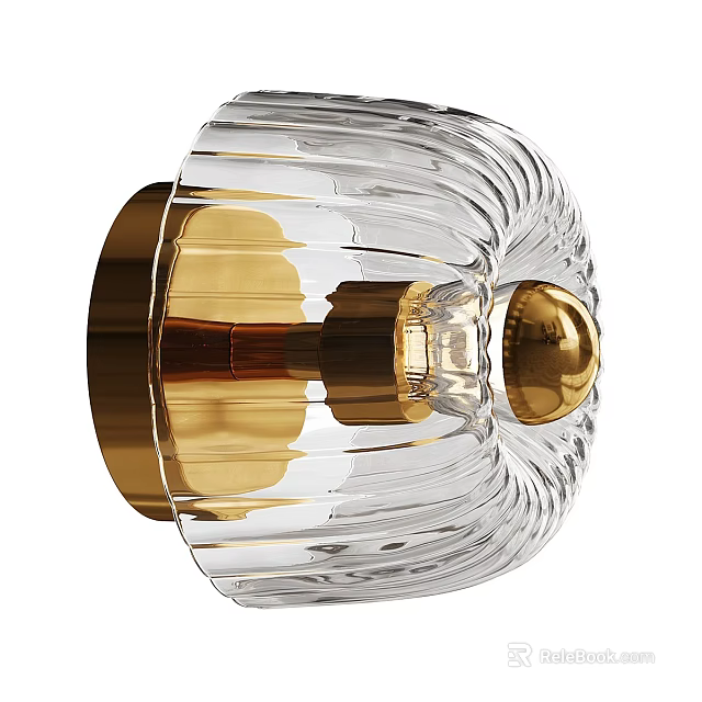 Elegant Modern Wall Light With Transparent Ribbed Glass And Gold Base 3d model 