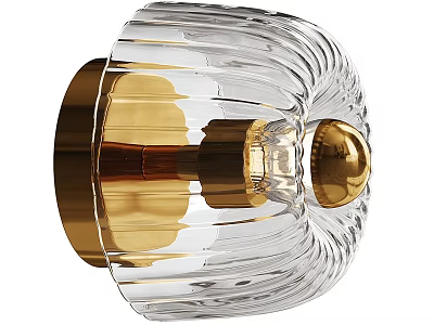 Elegant Modern Wall Light With Transparent Ribbed Glass And Gold Base 3d model
