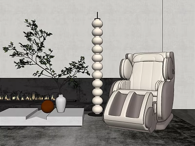 Modern White Massage Chair In Minimalist Interior With Decorative Plants And Vase 3d model