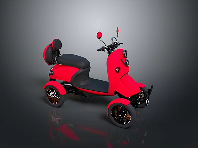 Red Electric Tricycle Motorcycle With Black Seat Rearview Mirrors And Alloy Wheels 3d model