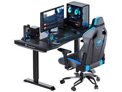 Gaming Computer Setup With RGB PC Case Dual Monitors Mechanical Keyboard And Ergonomic Chair 3d model