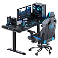 Gaming Computer Setup With RGB PC Case Dual Monitors Mechanical Keyboard And Ergonomic Chair