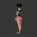 Game Movie Character In Black Vest White Top And Pink Skirt With Sneakers