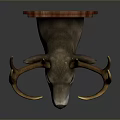 Decorative Deer Head Mount With Golden Antlers On Wooden Shield Base