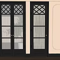 Black Wooden Doors With Lattice Design And Vertical Striped Glass On Light Walls Dark Floor