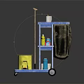 Blue Cleaning Cart With Yellow Bucket Mop Cleaning Supplies And Black Trash Bag