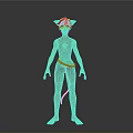 3D Character Model With Cat Ears Red Hair Red Top Purple Pants Tail And Barefoot
