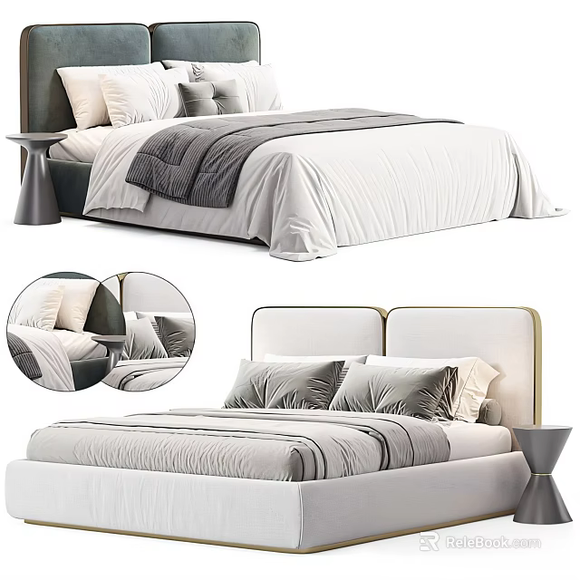 Modern Upholstered Double Bed Interior With Neutral Bedding And Decorative Pillows 3d model