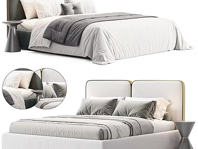 Modern Upholstered Double Bed Interior With Neutral Bedding And Decorative Pillows 3d model
