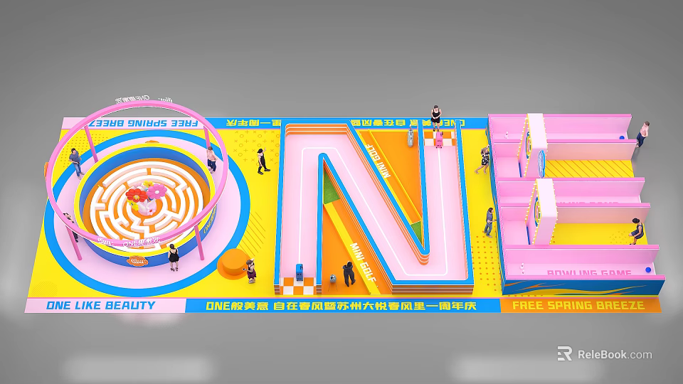Fun Interactive Zone With Colorful Maze Spring Bed And People Activities In 2025 Things Space 3d model 