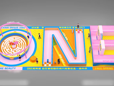 Fun Interactive Zone With Colorful Maze Spring Bed And People Activities In 2025 Things Space 3d model
