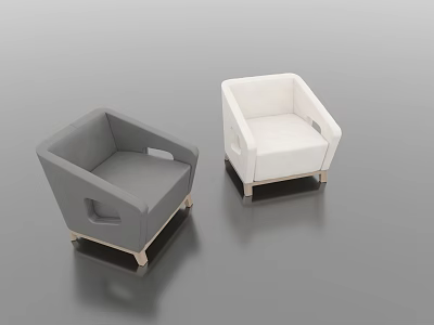 Gray And White Modern Single Seater Sofa With Wooden Legs And Square Armrests 3d model